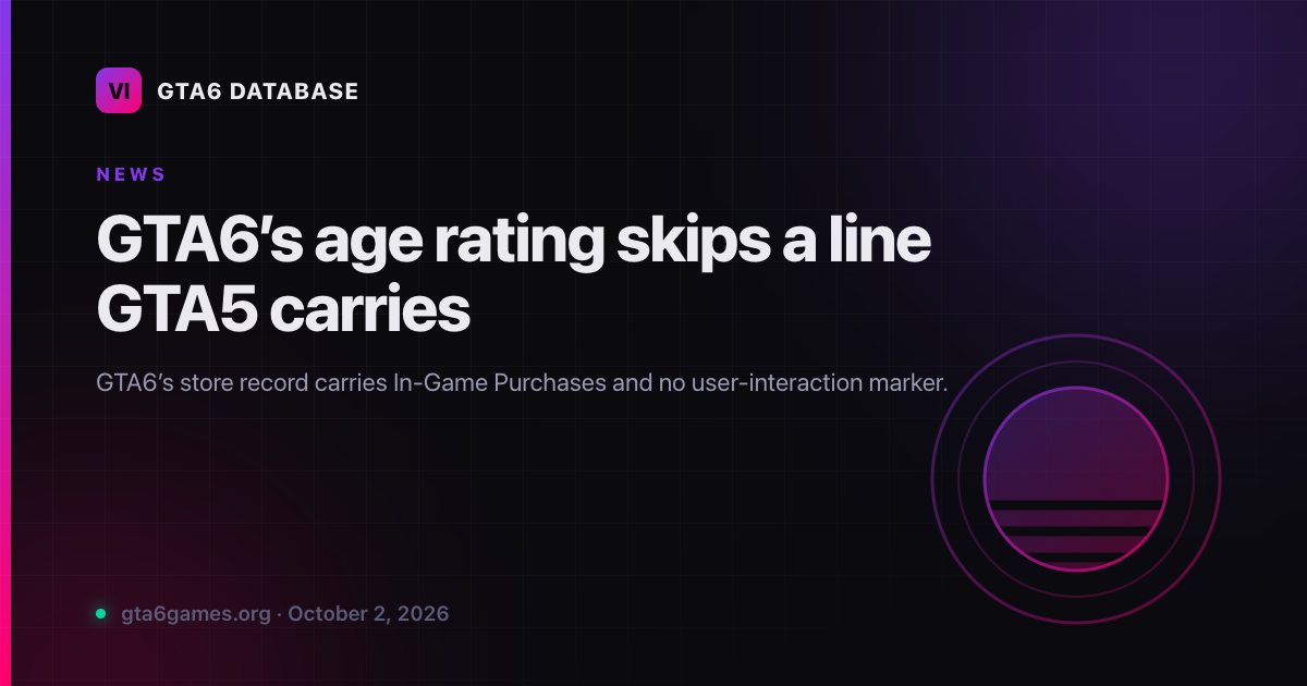 GTA6’s age rating skips a line GTA5 carries